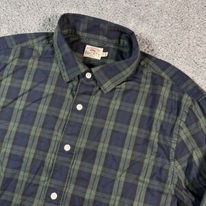 Faherty Brand Mens Movement Shirt Navy Green Plaid Supima Blend Mens Medium